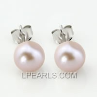 925 silver stud earrings with 7.5-8mm purple button pearls
